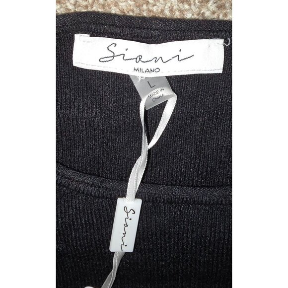 Sioni Milano Black Top With Textured Sleeve Detail Knit Compression Stretch Wome - Picture 5 of 8